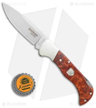 Boker Folding Hunter 1674 Lockback Knife Amboina Root Wood (3" Satin) 113135 - Image 4