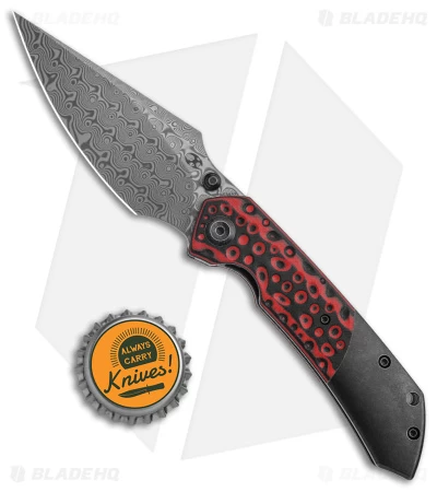 Kansept Fenrir Liner Lock Knife Black/Red G-10 Black Titanium (3.4" Damascus) - Image 5