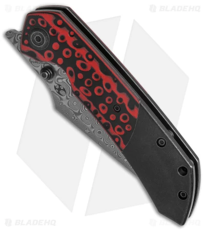 Kansept Fenrir Liner Lock Knife Black/Red G-10 Black Titanium (3.4" Damascus) - Image 2