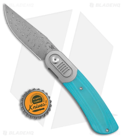 Kansept Knives Lunquist Reverie Frame Lock Knife Tiffany Blue G-10(3" Damascus) - Image 4