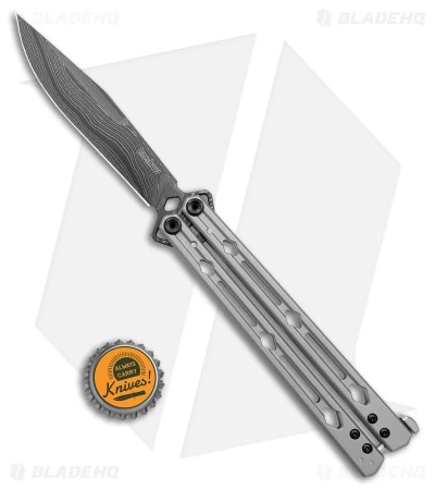 Kershaw Lucha Balisong Butterfly Knife Gray Stainless (4.5" Damascus) 5150DAM - Image 4