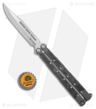 Maxace Shi Balisong Butterfly Knife Black Stonewash Carbon Fiber (4.5" Satin) - Image 7