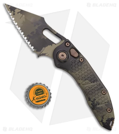 Microtech Stitch Signature Series Automatic Knife Olive Camo (3.75" Camo Serr) - Image 4