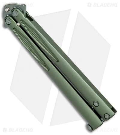 Microtech Tachyon III Balisong Butterfly OD Green (4.5" Serrated Top Swedge OD) - Image 2