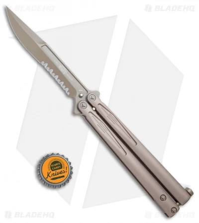 Microtech Tachyon III Balisong Butterfly Knife Tan (4.5" Tan Serr) 173-2TN - Image 4