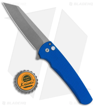 Pro-Tech Malibu Reverse Tanto Knife Textured Blue Aluminum (3.3" SW) Blade Show - Image 4