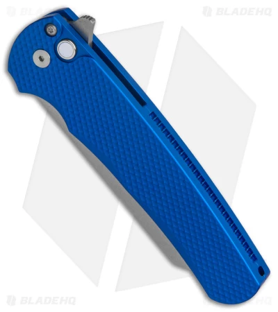Pro-Tech Malibu Reverse Tanto Knife Textured Blue Aluminum (3.3" SW) Blade Show - Image 2