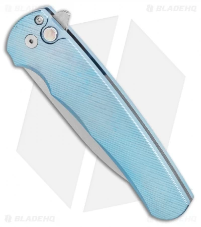 Pro-Tech Malibu Wharncliffe Plunge Lock Flipper Knife Blue Titanium (3.3" SW) - Image 2