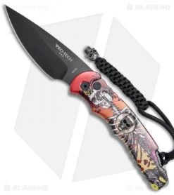 Pro-Tech TR-4 Skull Custom Automatic Knife Skeleton Rose Scene (4" Black)