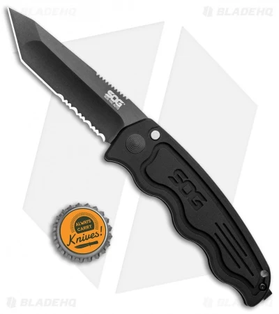 SOG-TAC Tanto Automatic Knife Black Aluminum (3.5" Black Serr) ST-04 - Image 4