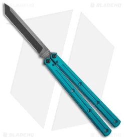 Squid Industries Krake Raken V2.5 Tanto Balisong Knife Teal (4.5" Inked)