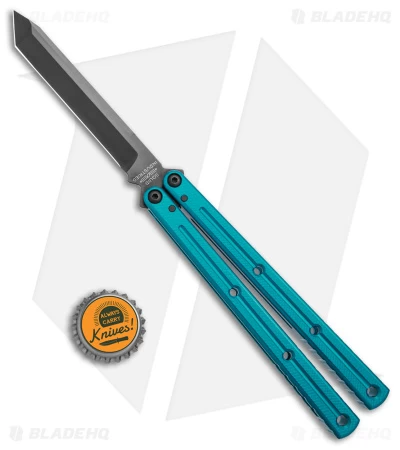 Squid Industries Krake Raken V2.5 Tanto Balisong Knife Teal (4.5" Inked) - Image 4