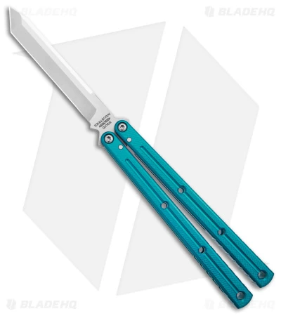 Squid Industries Krake Raken V2.5 Tanto Balisong Knife Teal (4.5" Satin)