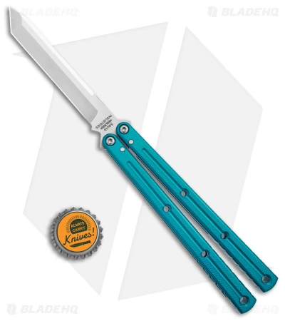 Squid Industries Krake Raken V2.5 Tanto Balisong Knife Teal (4.5" Satin) - Image 4