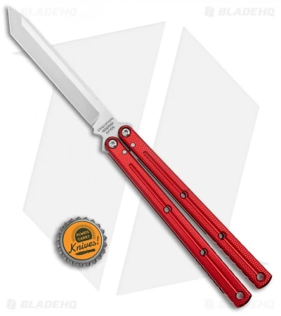 Squid Industries Krake Raken V2.5 Tanto Balisong Knife Red (4.5" Satin) - Image 4