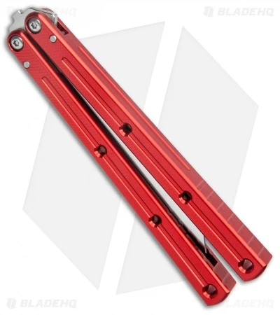 Squid Industries Krake Raken V2.5 Tanto Balisong Knife Red (4.5" Satin) - Image 2