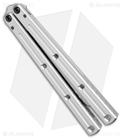 Squid Industries Krake Raken V2.5 Tanto Balisong Knife Silver (4.5" Satin) - Image 3