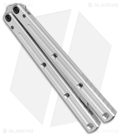 Squid Industries Krake Raken V2.5 Tanto Balisong Knife Silver (4.5" Satin) - Image 2