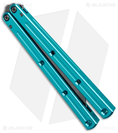 Squid Industries Krake Raken V2.5 Tanto Balisong Knife Teal (4.5" Inked) - Image 2