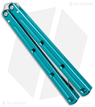 Squid Industries Krake Raken V2.5 Tanto Balisong Knife Teal (4.5" Satin) - Image 3