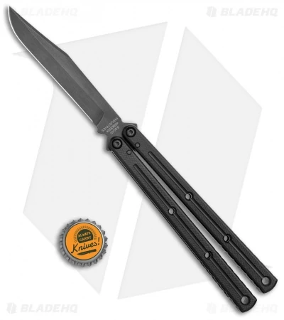 Squid Industries Krake Raken Bowie V2.5 Balisong Knife Matte Black (4.5" Acid) - Image 4