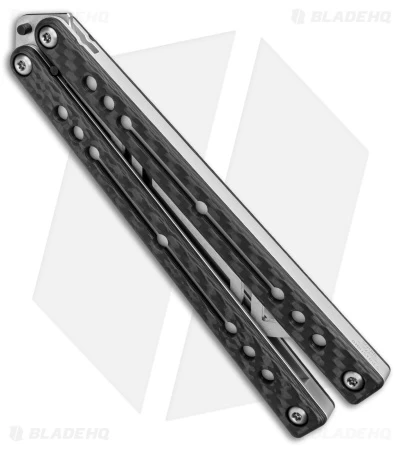 Squid Industries Nautilus Butterfly Balisong Trainer CF/Silver (4.4" Satin) - Image 3