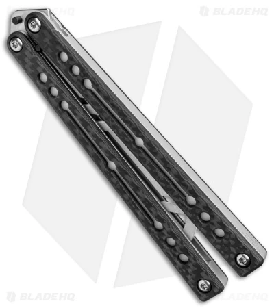 Squid Industries Nautilus Butterfly Balisong Trainer CF/Silver (4.4" Satin) - Image 2
