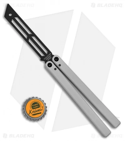 Squid Industries Triton Inked Butterfly Balisong Trainer Silver (Black Trainer) - Image 4