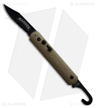 Colonial Ranger Rescue Military Automatic Knife Tan (3" Black Serr)