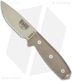 ESEE Knives ESEE-3S-DT Knife Green Sheath (3.88" Tan Serr)