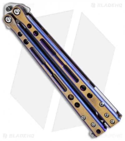 Hom Design Specter Evo Titanium Balisong Knife Purple Gold (4.4" Two-Tone) - Image 2