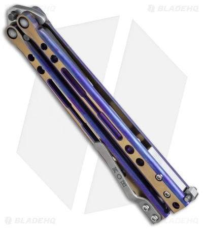 Hom Design Specter Evo Titanium Balisong Knife Purple Gold (4.4" Two-Tone) - Image 3