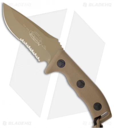 Microtech Currahee Drop Point Knife Fixed Blade (4.5" Tan Serr) 102-2TA